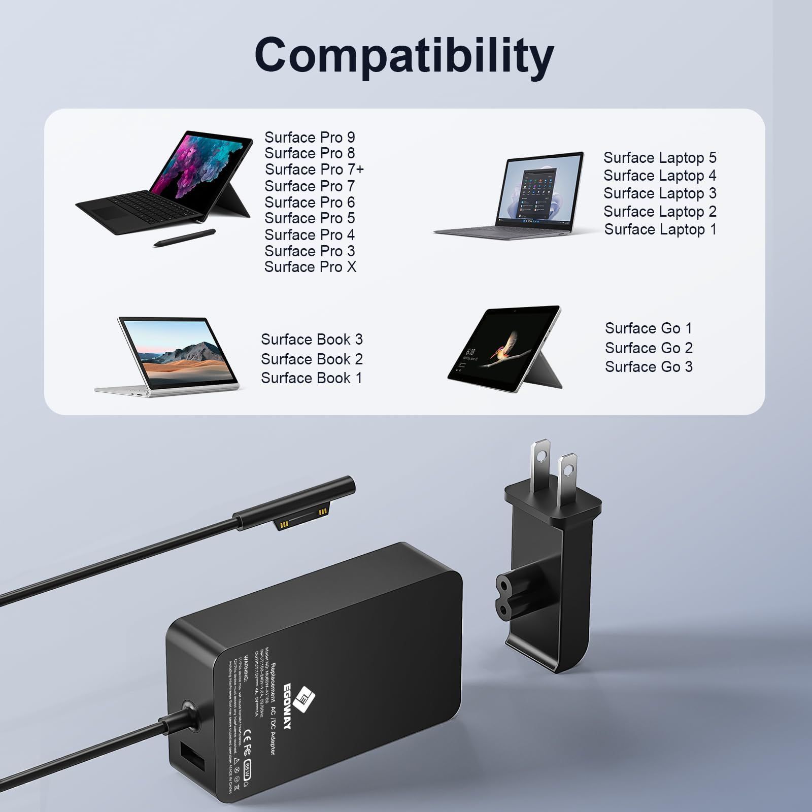 特価商品】E EGOWAY Surface Pro 充電器 65W Microsoft Surface 5V 4A