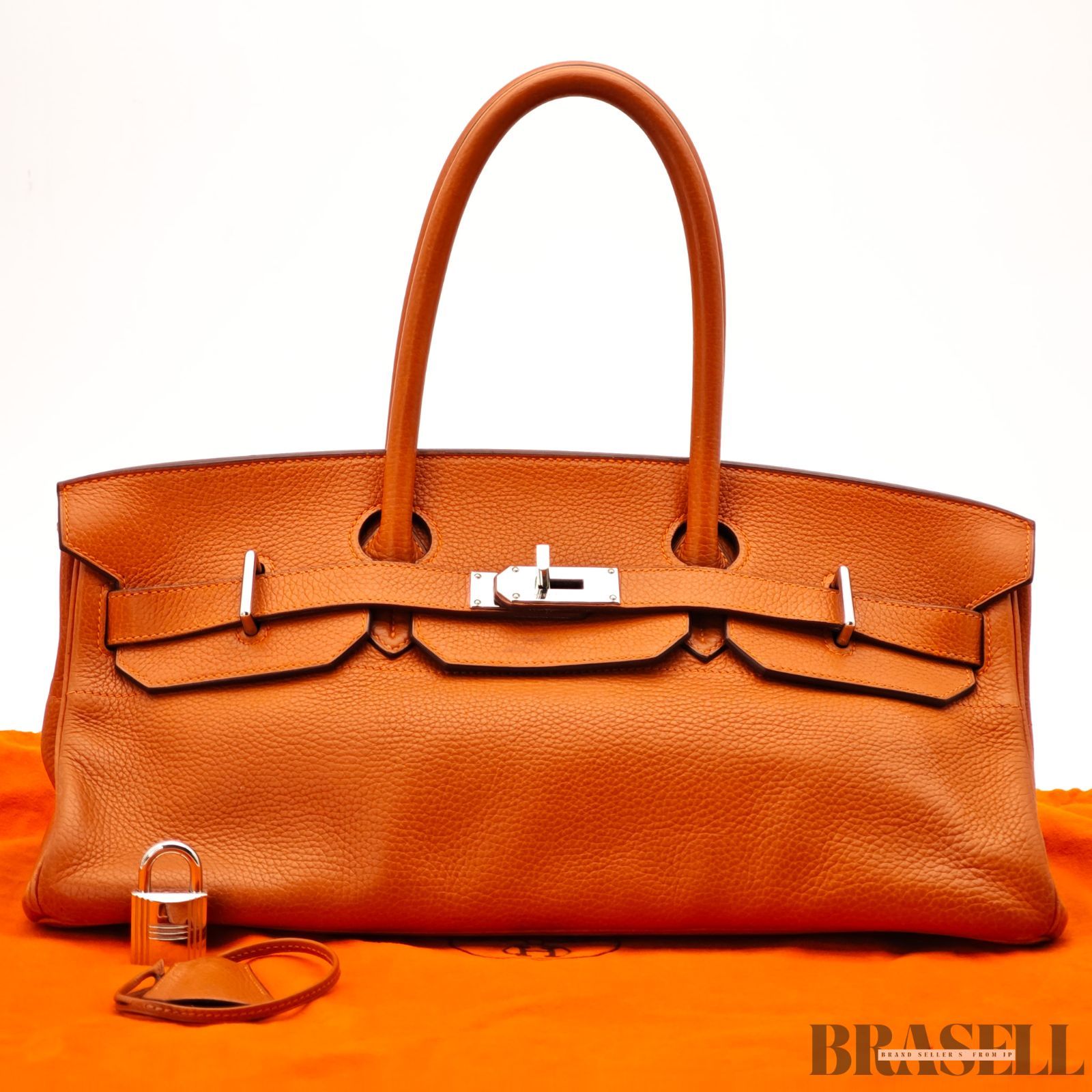 HERMES ショルダーバーキン バッグ ハンドバッグ 横長 オレンジ 