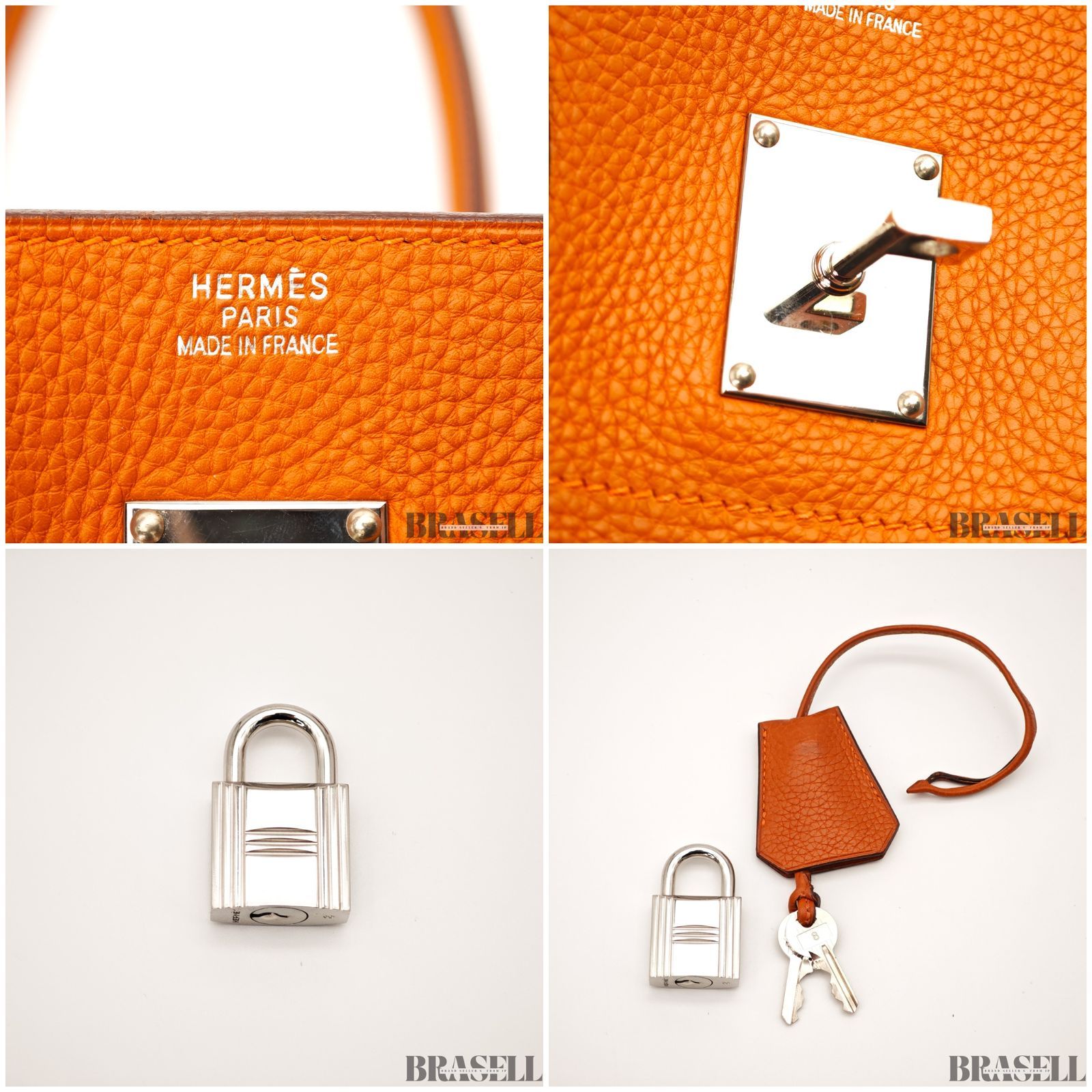 HERMES ショルダーバーキン バッグ ハンドバッグ 横長 オレンジ 