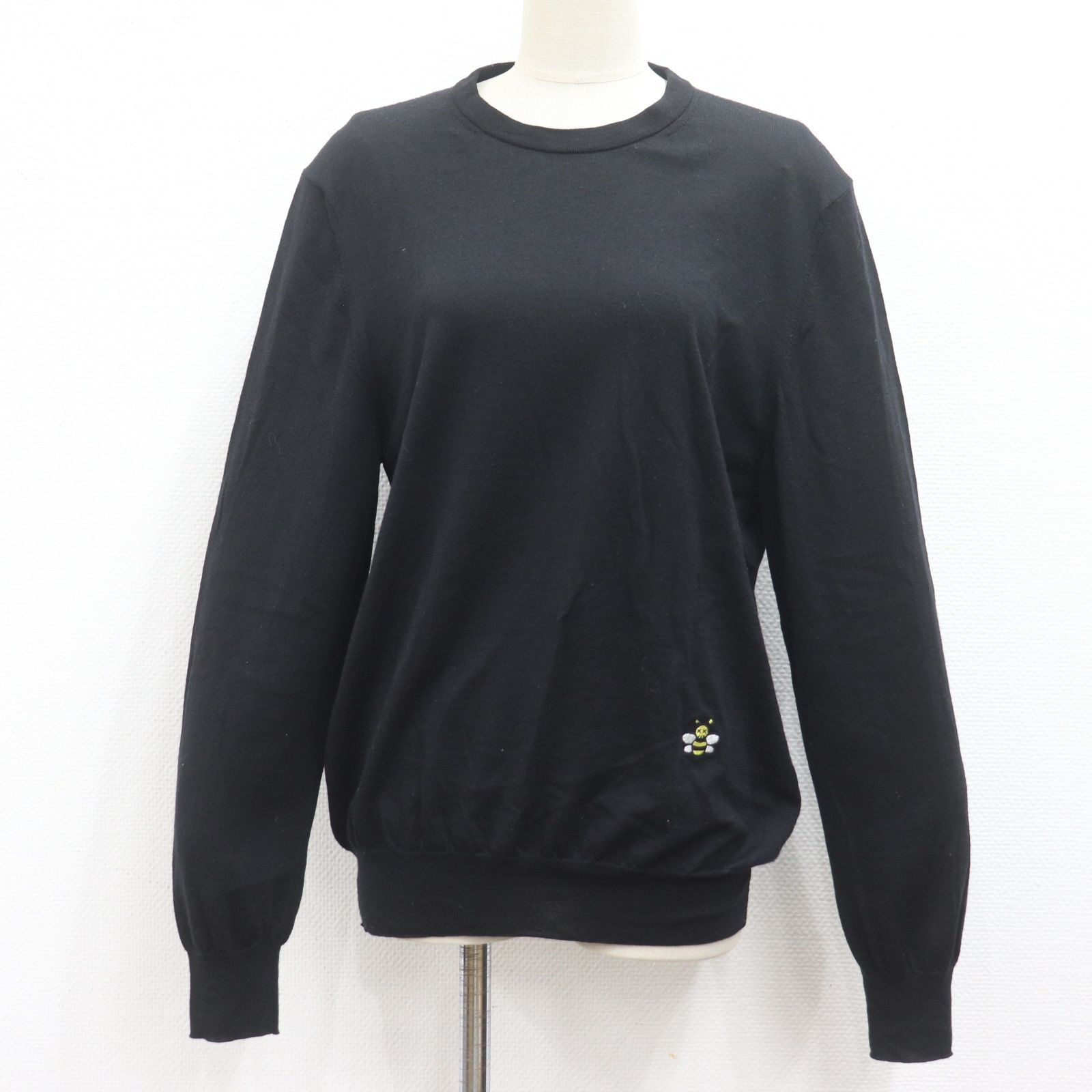 未使用 DIOR ディオール Bee 刺繍 ウール ニット ロングスリーブ セーター 蜂 ワンポイント 013M600AT069 トップス M ブラック メンズ 古着 中古 USED 未使用 DIOR ディオール Bee 刺繍 ウール ニット ロングスリーブ