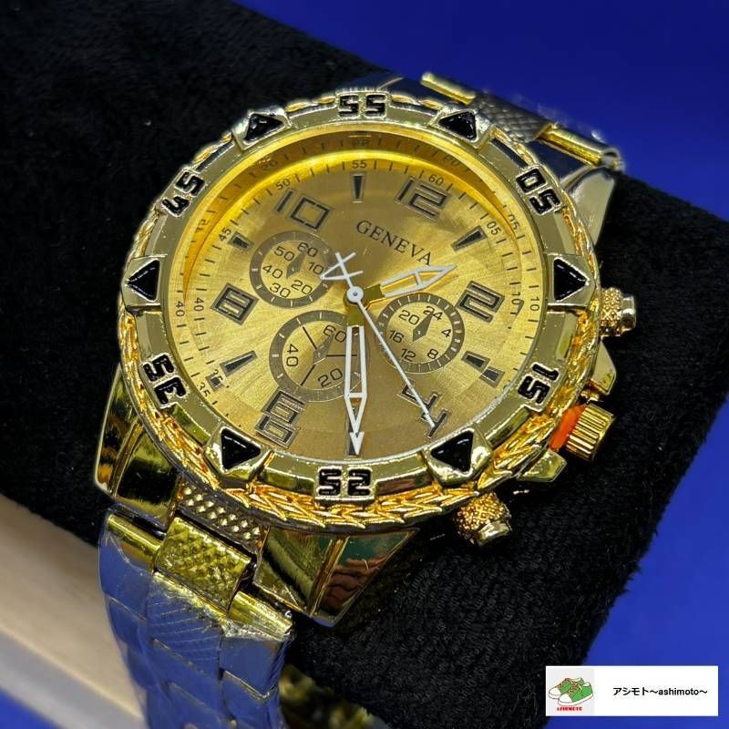 新品】メンズ 腕時計 フルゴールド ビッグフェイス 47mm クォーツ 金 