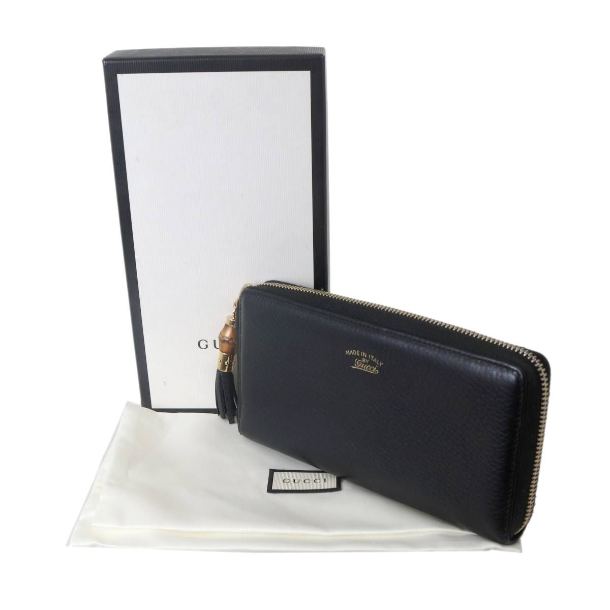 GUCCI/グッチ バンブーフリンジン ラウンドファスナー長財布 ブラック 