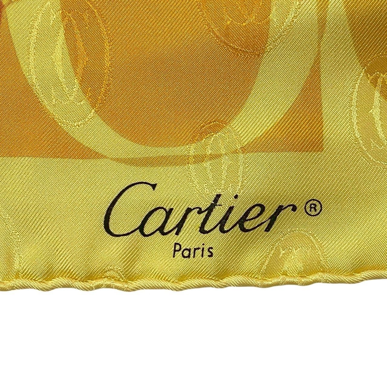 SU【Cartier】スカーフ SILK/シルク 100% 時計柄 イエロー/黄色 