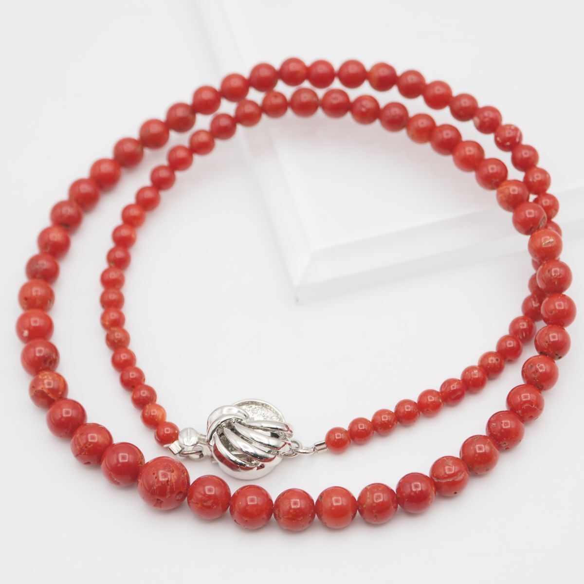 赤珊瑚 サンゴ ネックレス silver 刻印 あり Q554 赤珊瑚 サンゴ G.SILVER刻印 ネックレス デザイン シルバー 3月