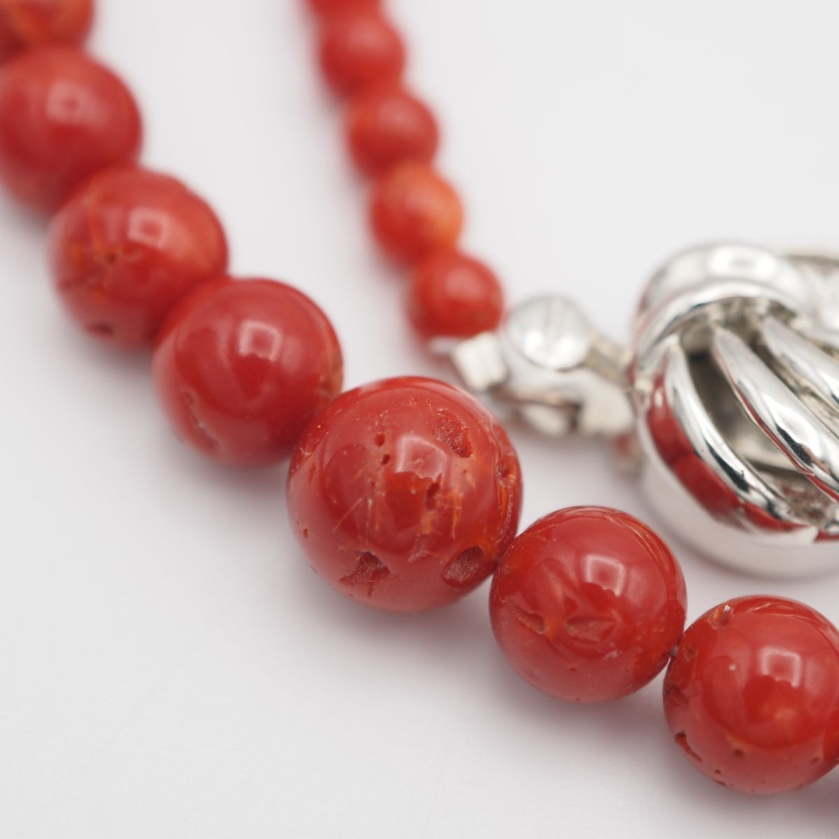 Q554 赤珊瑚 サンゴ G.SILVER刻印 ネックレス デザイン シルバー 3月