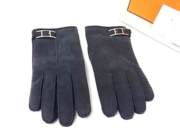 □美品□ HERMES エルメス スエード シルバー金具 手袋 グローブ 防寒 