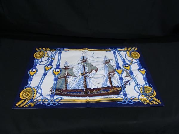 □極美品□ HERMES エルメス コットン100％ シップ 船柄 ランチョン