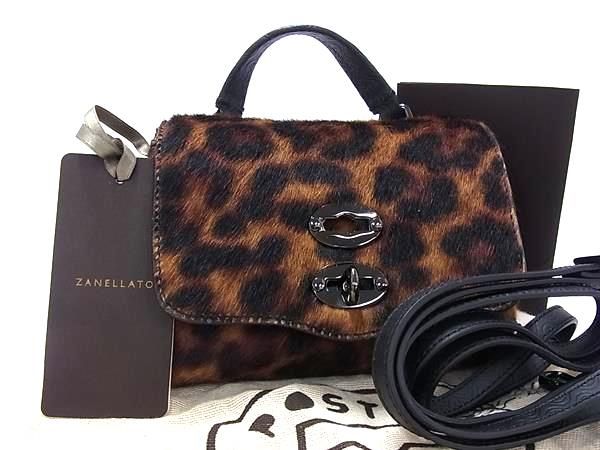 ■新品同様■ ZANELLATO ザネラート ポスティーナ ハラコ 2WAY レオパード ショルダーバッグ ハンドバッグ ブラウン系 FV4571 □新品同様□ ZANELLATO ザネラート ポスティーナ ハラコ 2WAY
