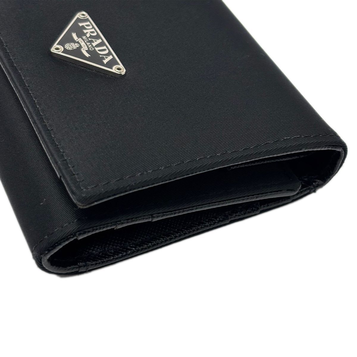 中古】 プラダ 財布 ナイロン サフィアーノ レザー 三つ折り財布