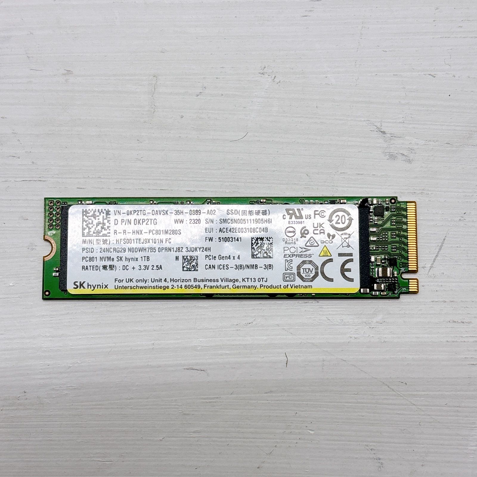 使用時間23時間】PC801 NVMe SK hynix 1TB M.2 2280 品 「正常」判定 