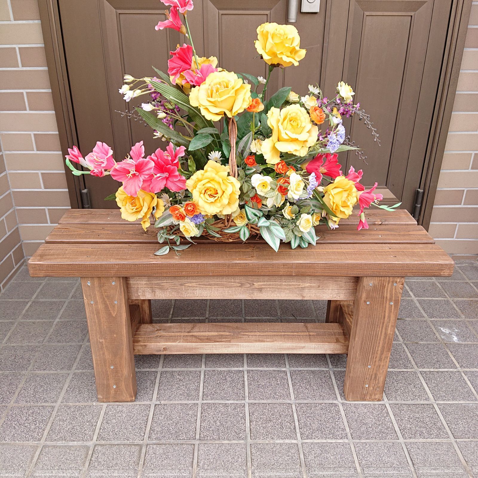 木製 ベンチ アンティーク調 横幅87cm 高さ37cm 踏台 スツール