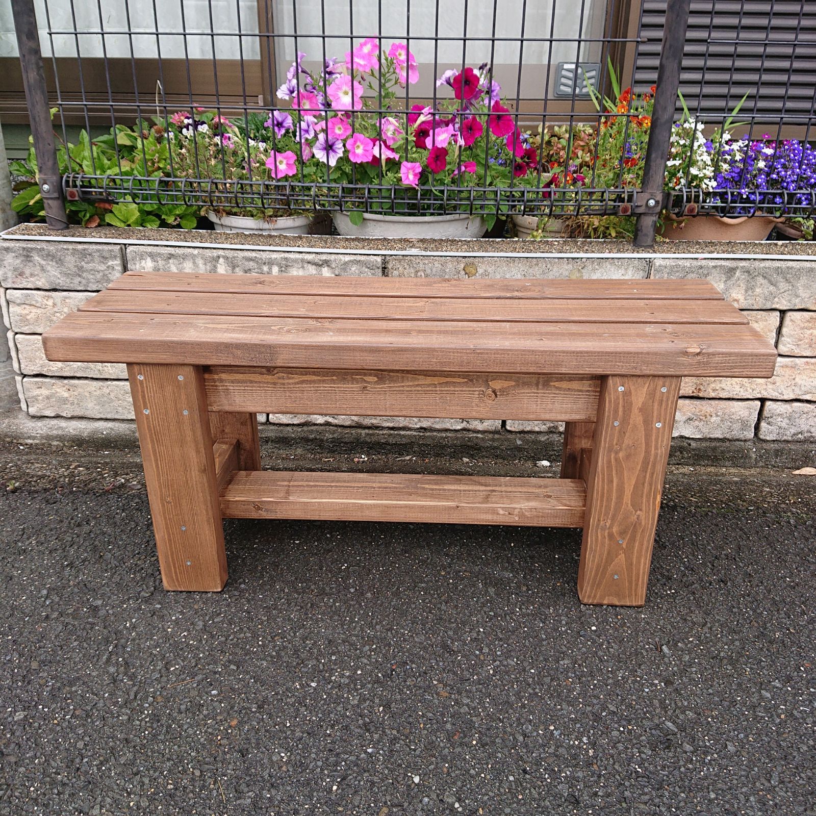 木製 ベンチ アンティーク調 横幅87cm 高さ37cm 踏台 スツール