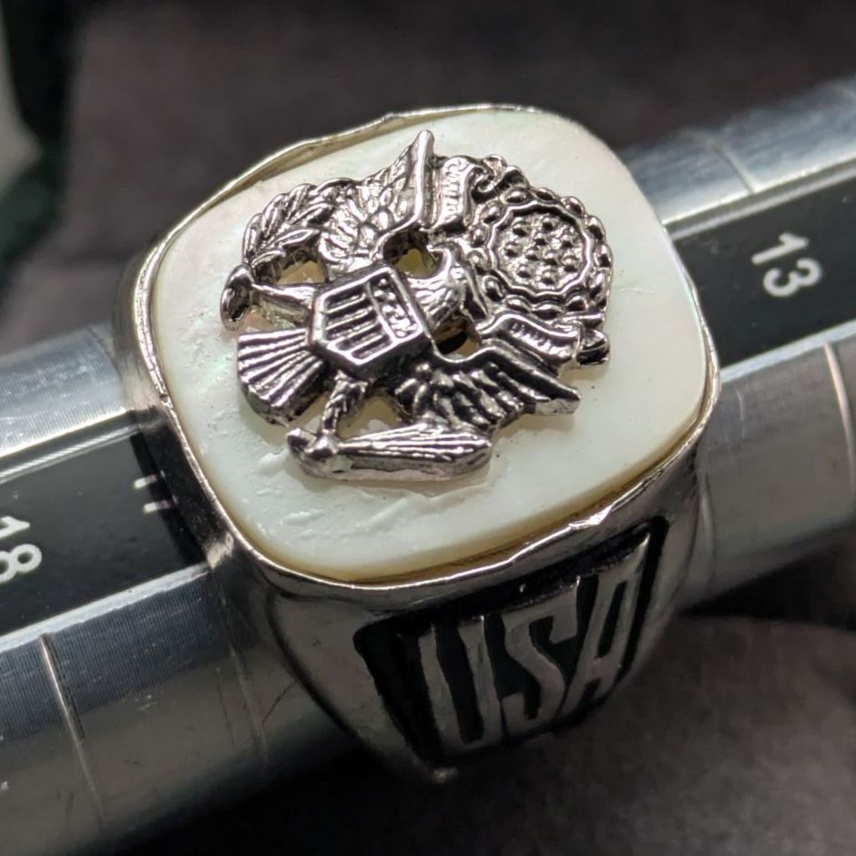米国製 白頭鷲 マザーオブパール 15.2号 重量級 ミリタリーリング USA