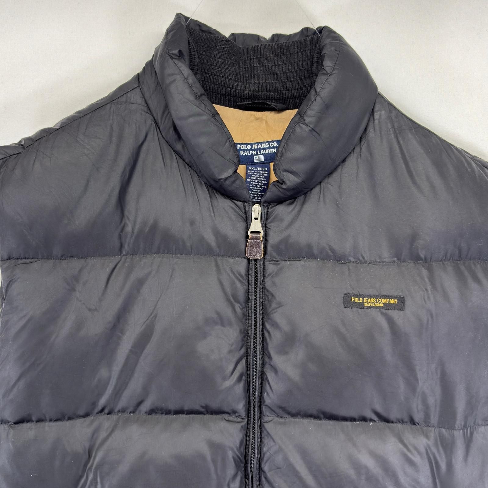 古着 ポロジーンズ POLO JEANS ベスト フルジップ 中綿 ワンポイントロゴ 大きいサイズ 2XL  ブラック メンズ