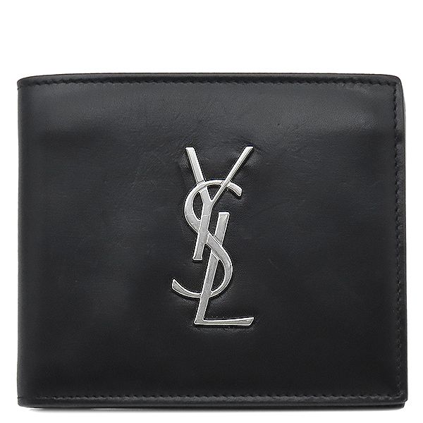 サンローラン SAINT LAURENT 二つ折り財布 カサンドラ モノグラム ウォレット レザー ブラック シルバー金具 黒 札入れ  453276