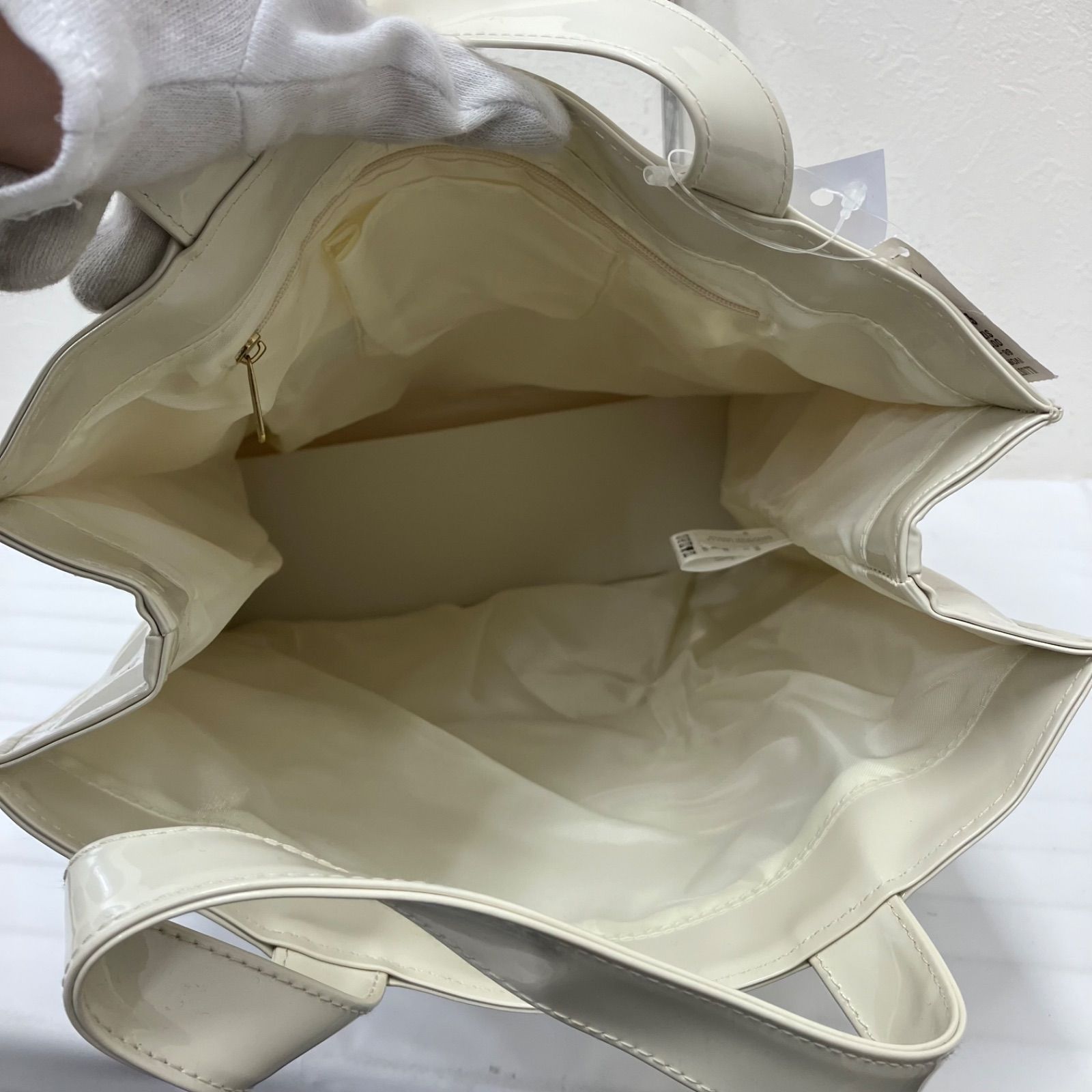 9447 Harrods ハロッズ ハンドバッグ アイボリー系 PVC 宮殿イラスト 
