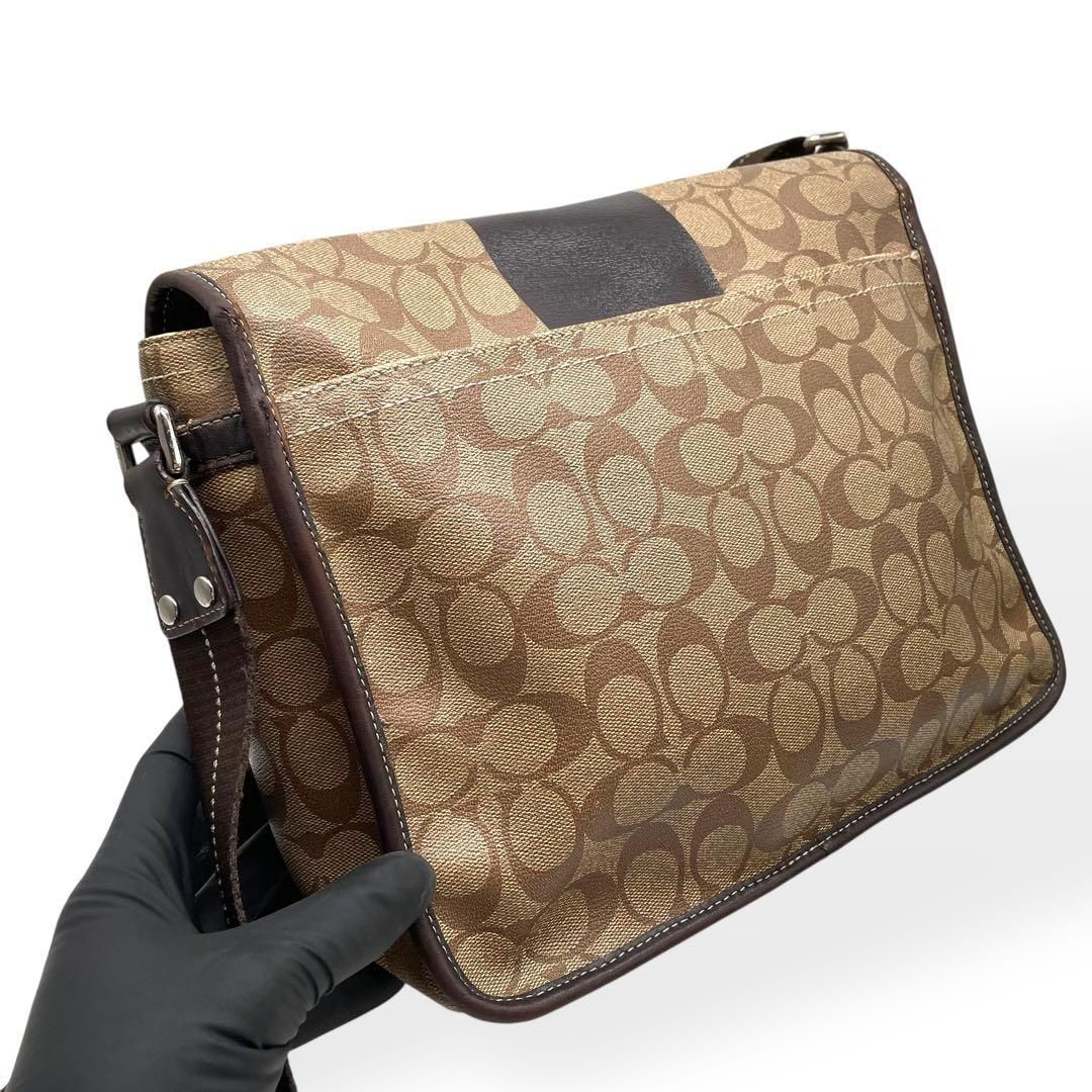美品 COACH コーチ メッセンジャーバッグ 革 PVC ブラウン 斜め掛け