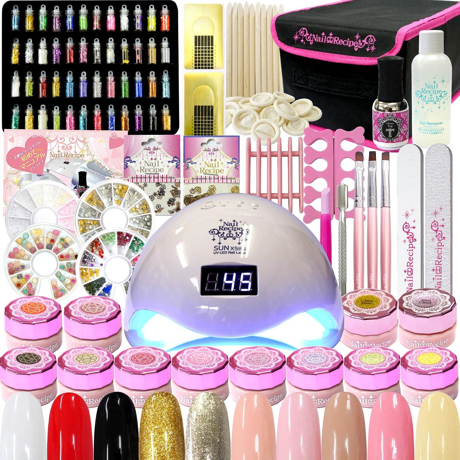 在庫 NailRecipe ジェルネイル スターターキット 道具一式付 カラー LED 48 Wライト Aセット 基本色
