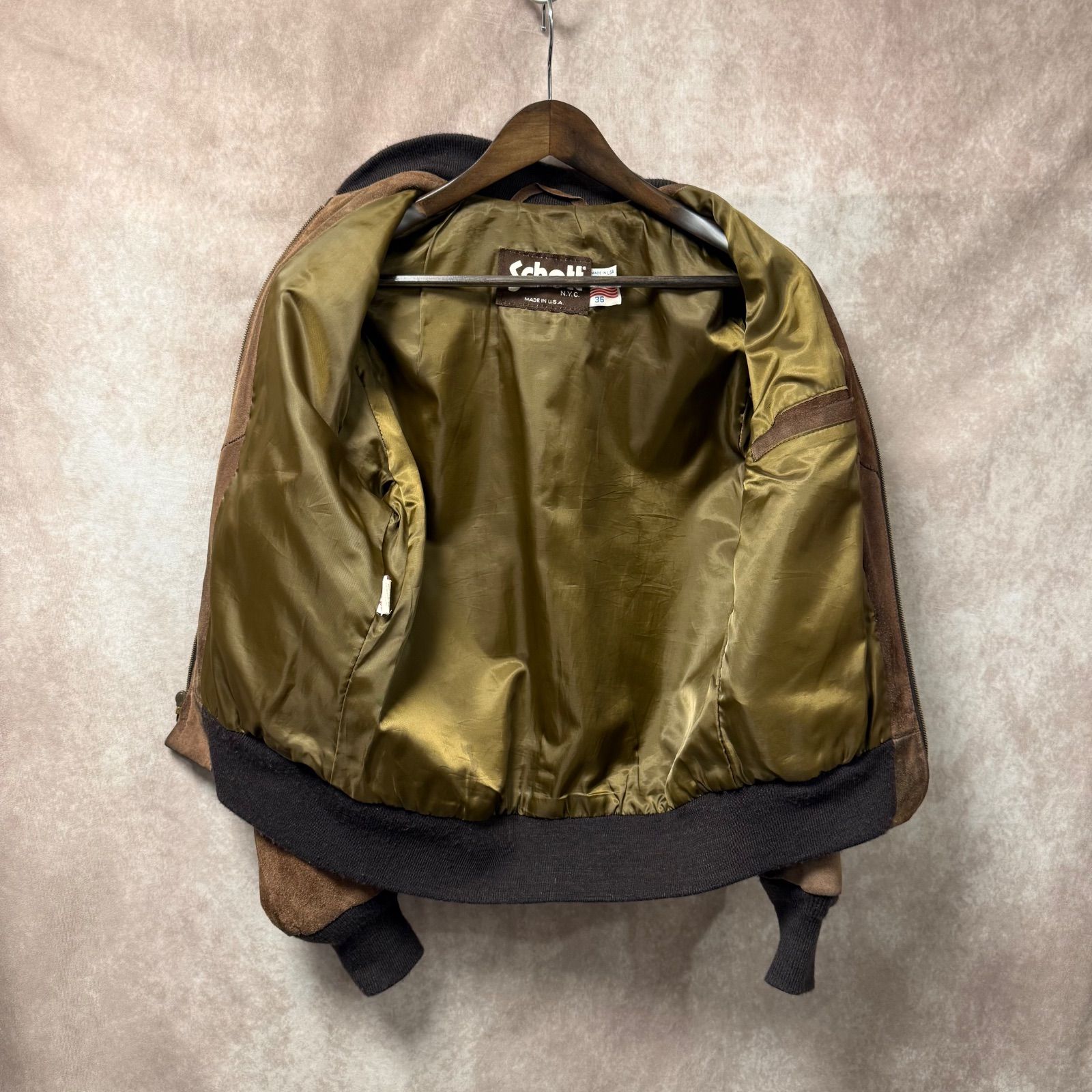 ✨希少 USA製 Schott スエード ボンバージャケット 36 M相当 茶✨513