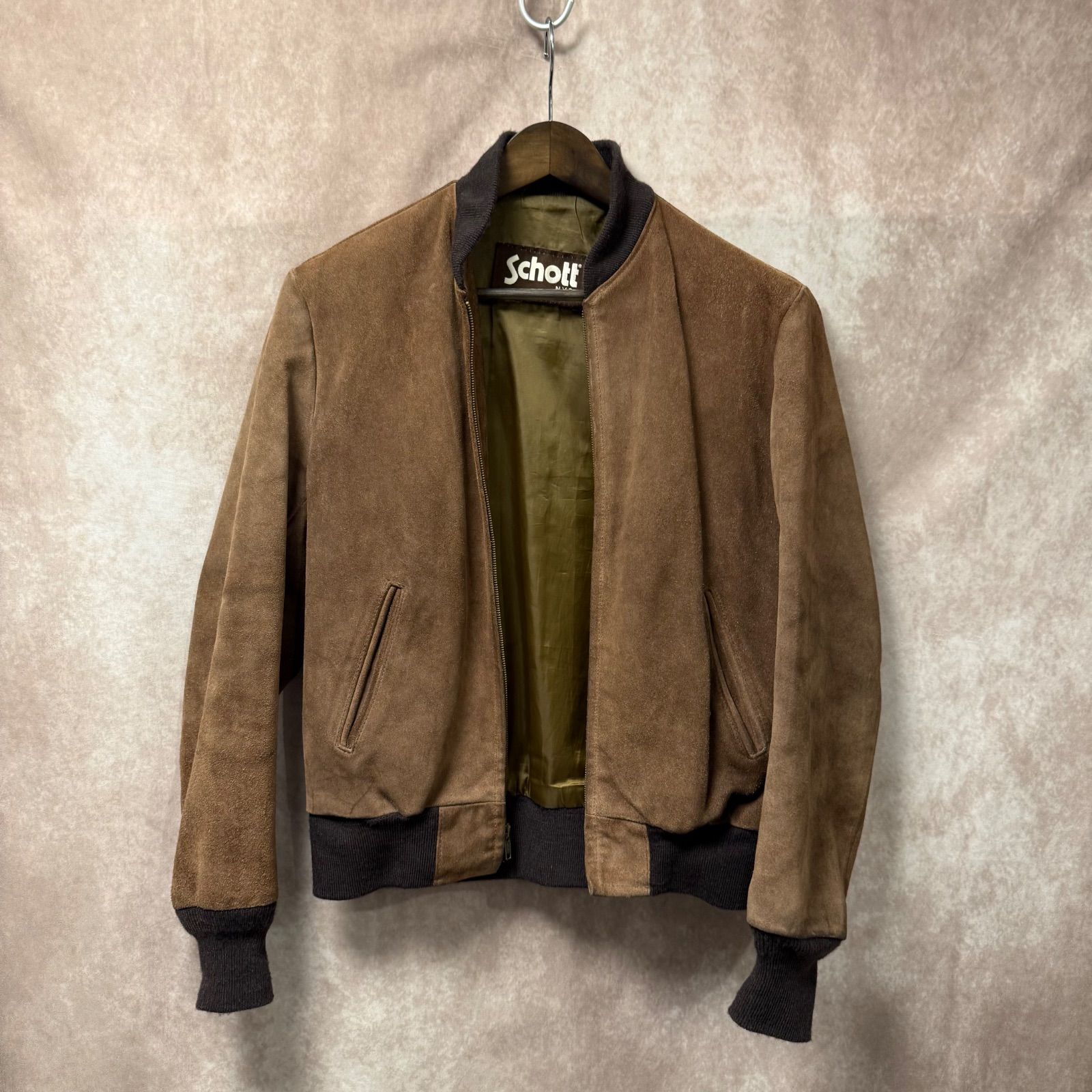 ✨希少 USA製 Schott スエード ボンバージャケット 36 M相当 茶✨513