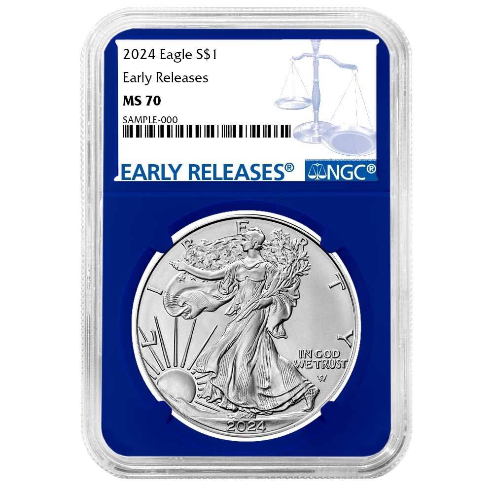 2024年 1ドル アメリカン シルバー イーグル NGC MS70 ER ブルーラベル