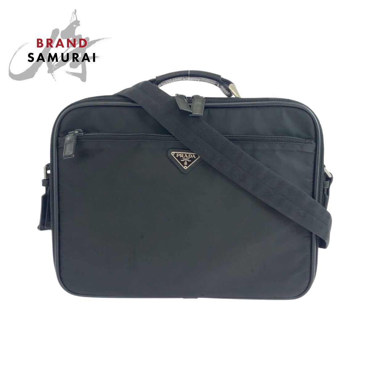 美品 PRADA プラダ テスート 三角ロゴプレート ブラック 黒 シルバー 