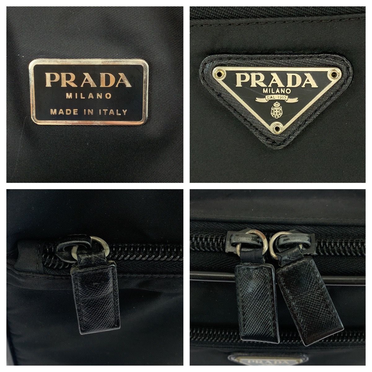 美品 PRADA プラダ テスート 三角ロゴプレート ブラック 黒 シルバー