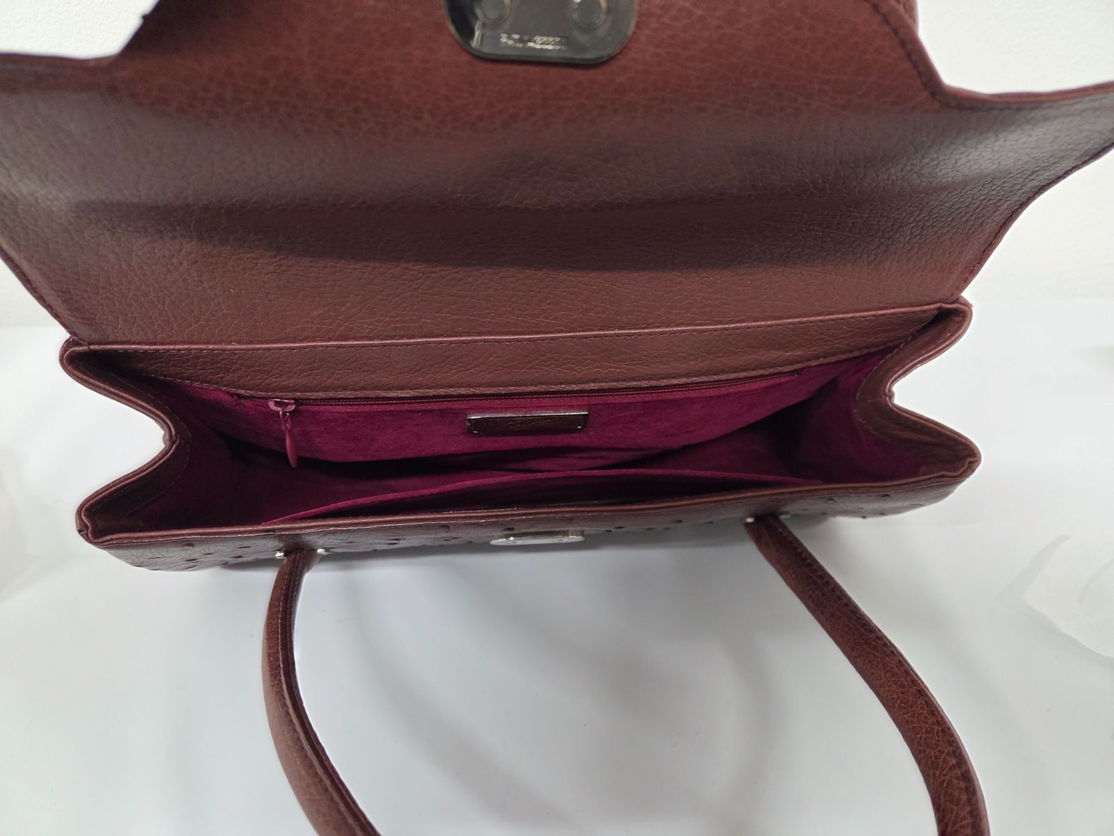 JRA認定 オーストリッチ 本革 ハンドバッグ ブラウン 美品 日本製 定価 