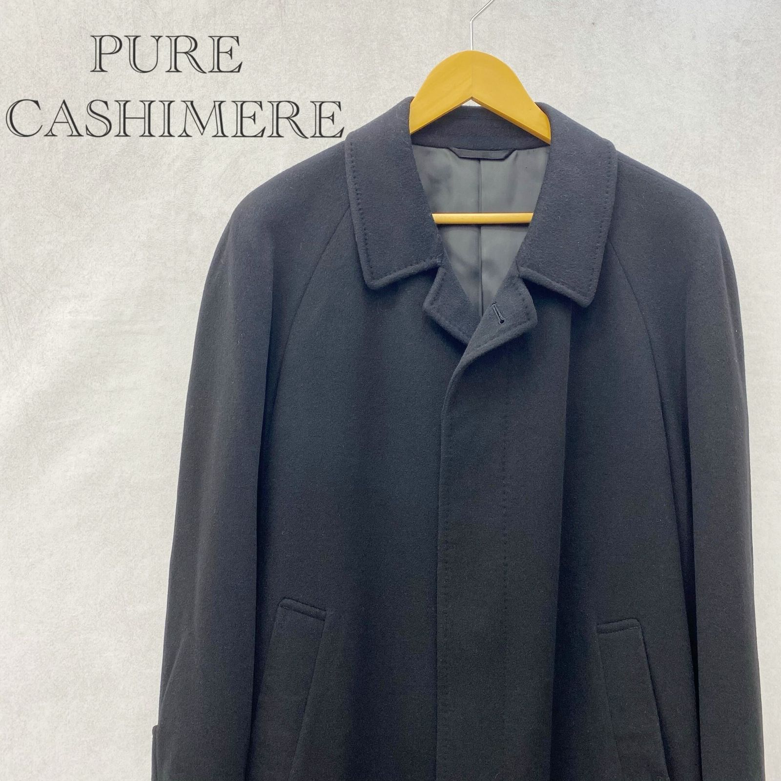 PURE CASHIMERE カシミヤ100％ ロング コート 94A6 ブラック メンズ 