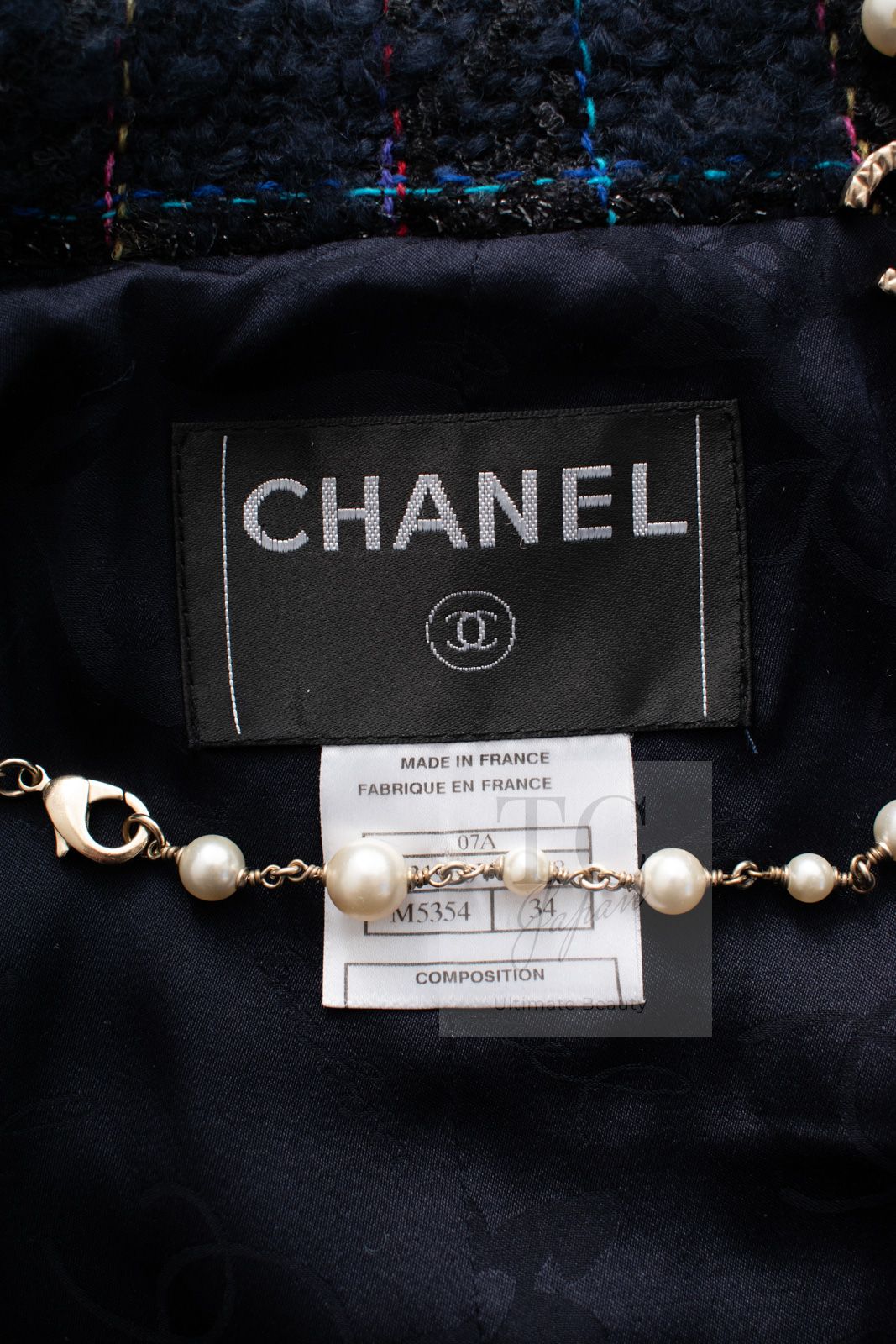 シャネル ジャケット スーツ CHANEL ダーク ネイビー マルチカラー ツイード スカート カール・ラガーフェルド 美品 34 シャネル ジャケット スーツ CHANEL ダーク ネイビー マルチカラー