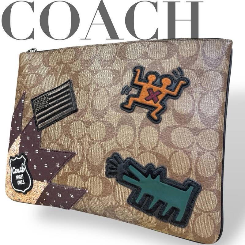 COACH ロゴ柄 クラッチバッグ ベージュ/ブラウン 希少☆COACH コーチ☆ポーチ クラッチバッグ シグネチャー キース