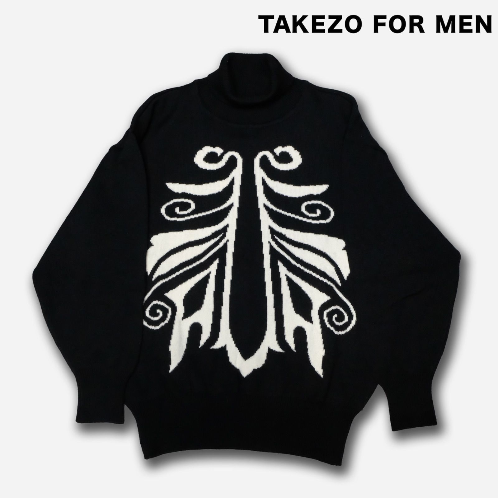 90´s TAKEZO for men アラベスク柄ハイネックニット セーター  Mサイズ タートルネック 豊口武三 デザイナーズ アーカイブ ビンテージ 昭和 レトロ オールド