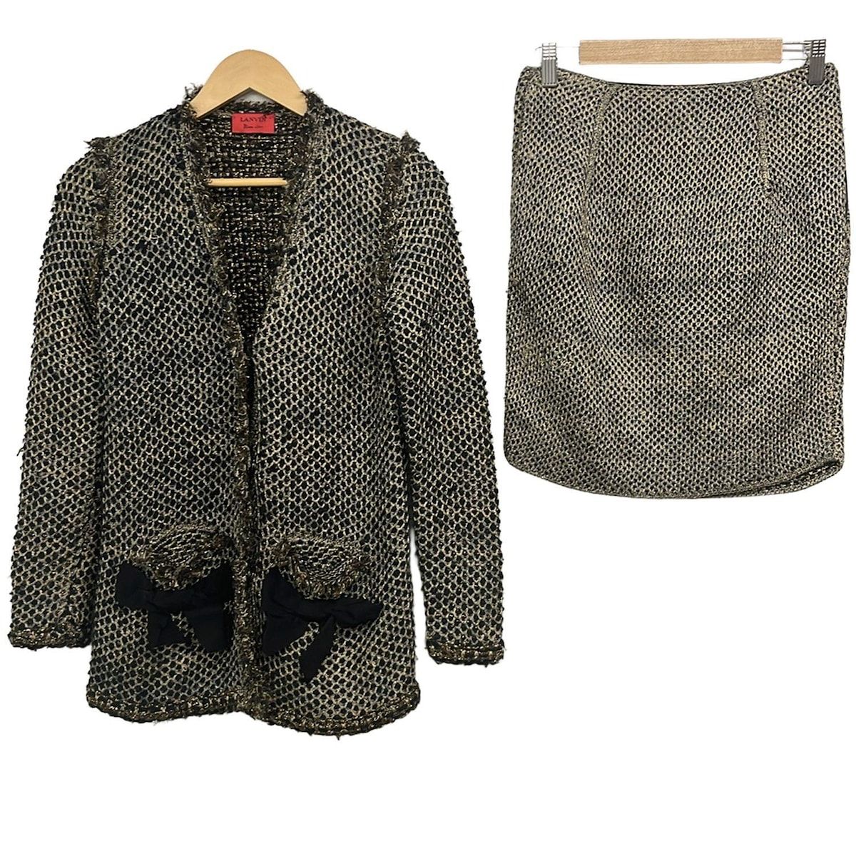 LANVIN(ランバン) スカートスーツ レディース - 黒×ゴールド×グレー RIVER 2011/ラメ/リボン