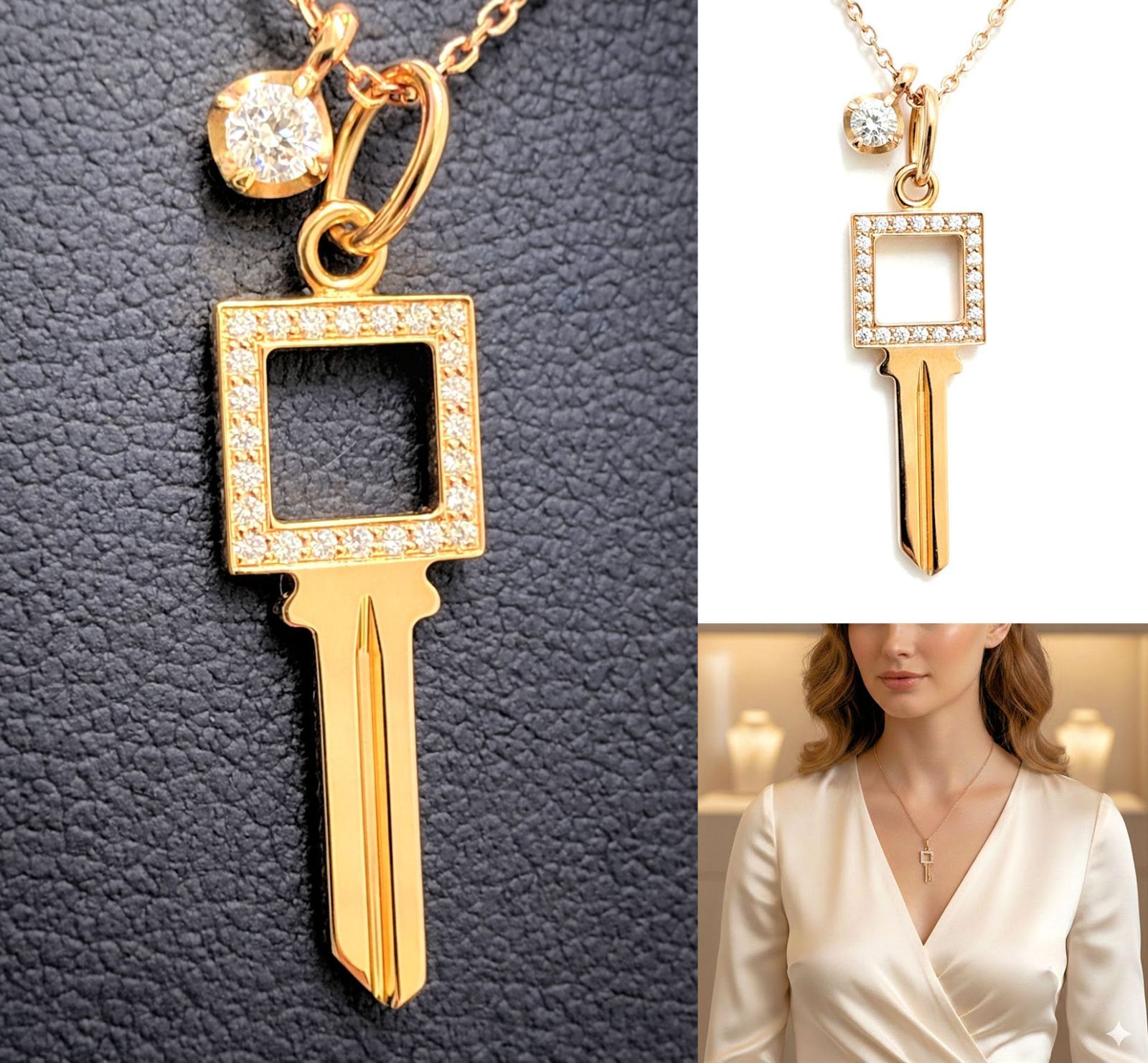 未使用 TIFFANY ティファニー K18 PG モダンキー ミニ ダイヤモンド 