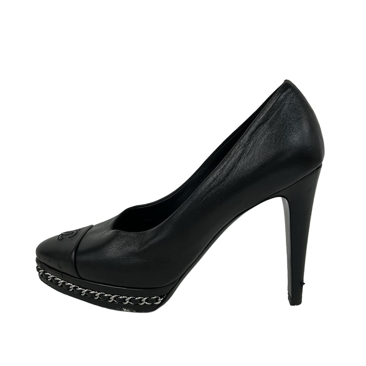 CHANEL(シャネル) パンプス 37 レディース G30007 黒×シルバー ココ