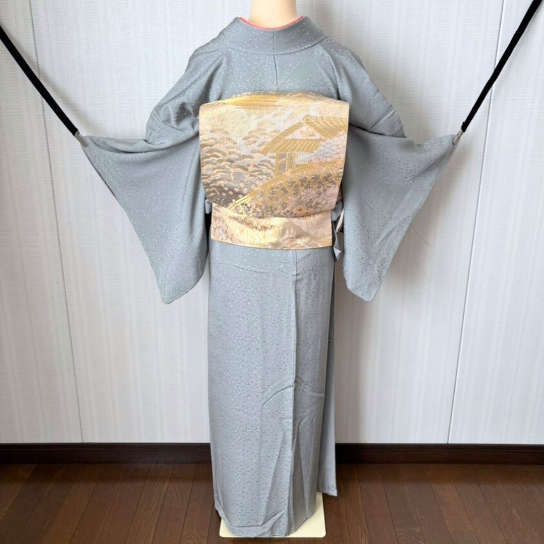 卒業式・入学式参列に】色無地 フルセット 正絹 一ツ紋 地紋 グレー