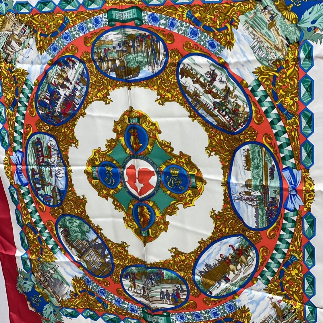 エルメス カレ90 L'ENTENTE CORDIALE シルクスカーフ 仏英同盟 レッド