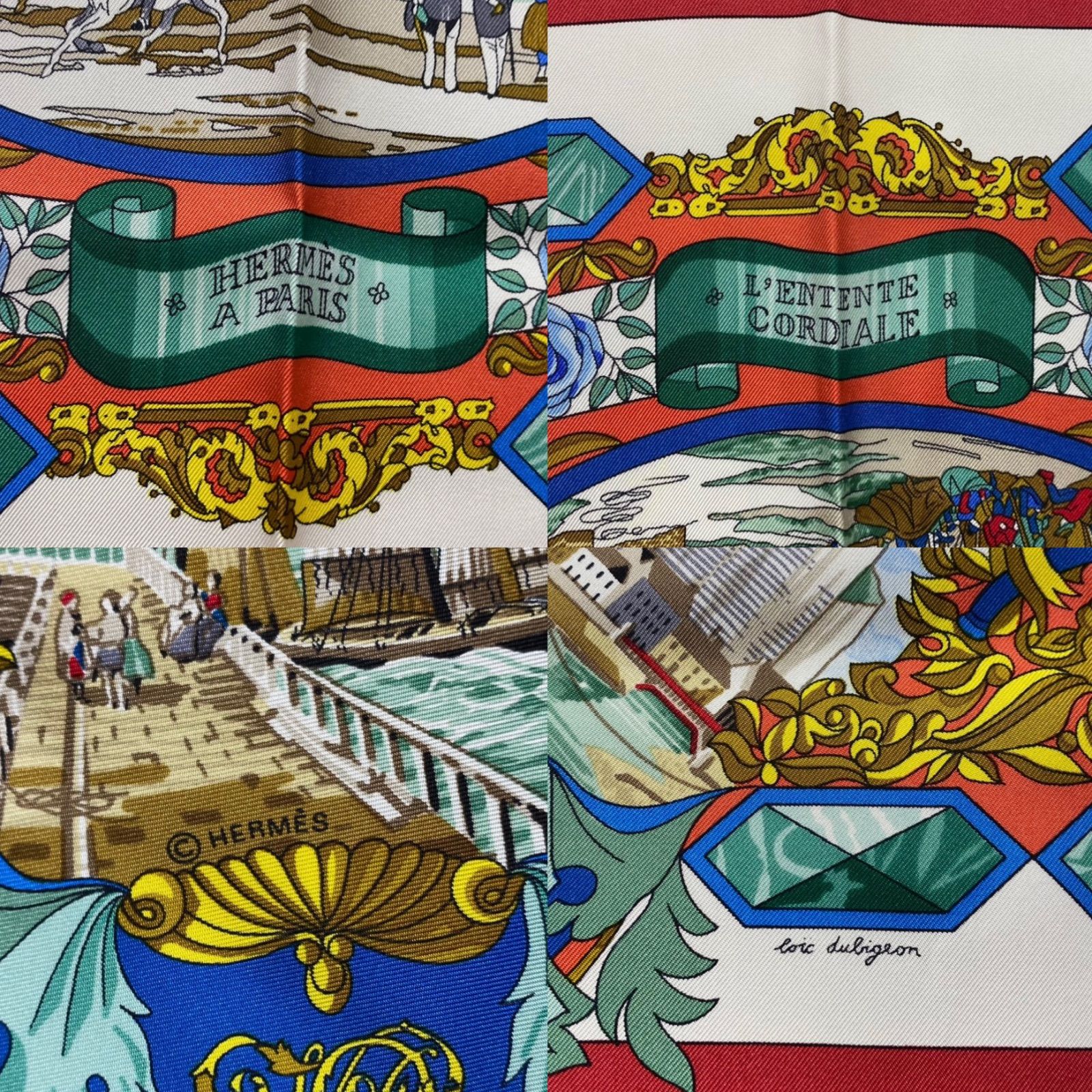 エルメス カレ90 L'ENTENTE CORDIALE シルクスカーフ 仏英同盟 レッド
