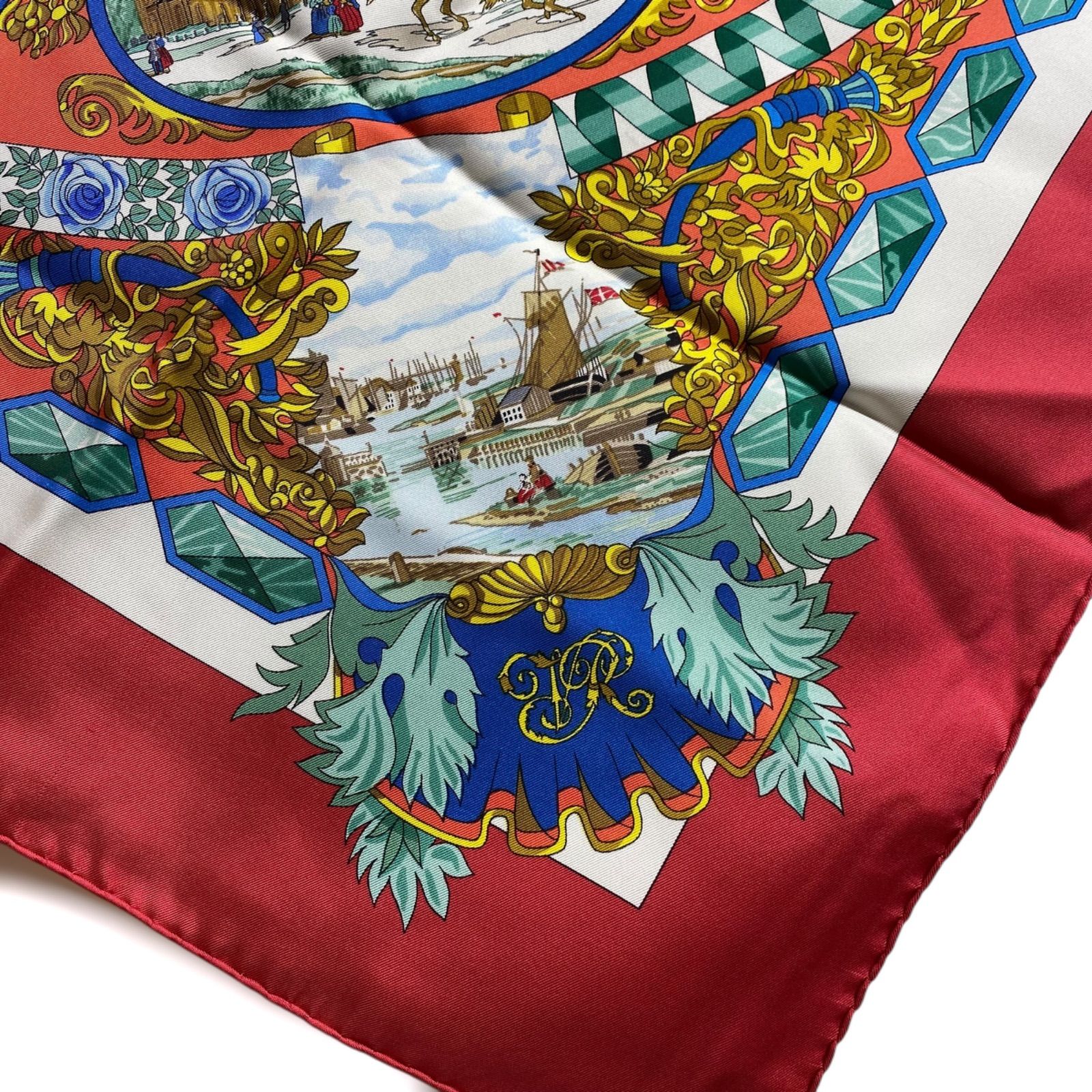 エルメス カレ90 L'ENTENTE CORDIALE シルクスカーフ 仏英同盟 レッド