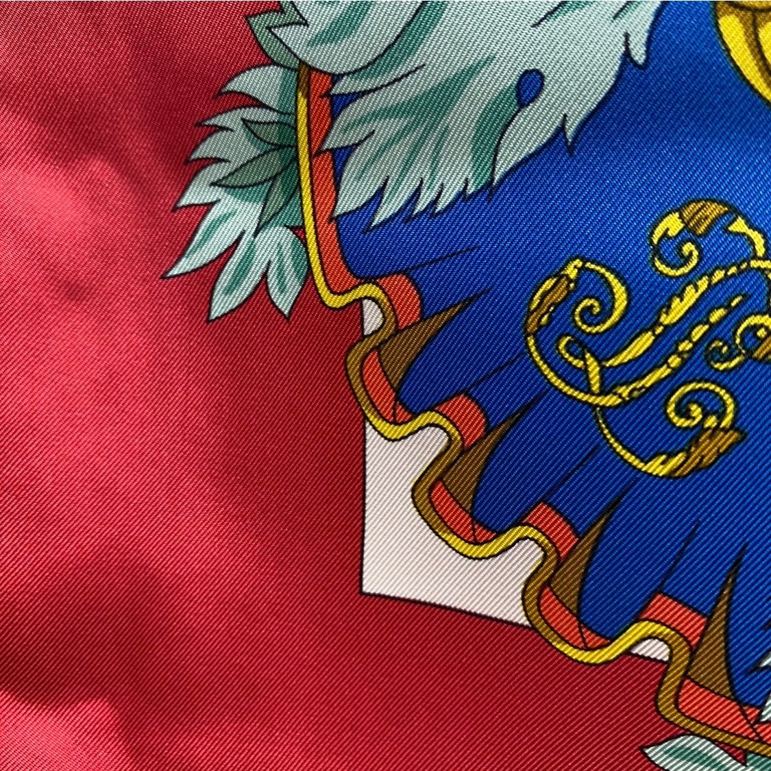 エルメス カレ90 L'ENTENTE CORDIALE シルクスカーフ 仏英同盟 レッド