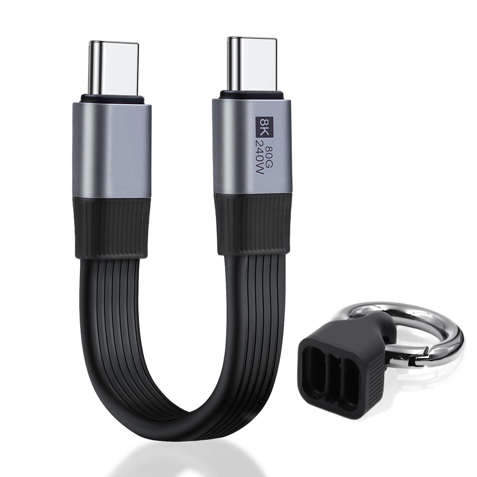 Duttek 80Gbps短いUSB C to USB C充電ケーブル 240W USB Type-C オス変換ケーブル サポート240W PD急速充電、8K@60Hz映像表示、USB4.0 E - マーカーチップ搭載、キーチェーンデザイン（15cm ...