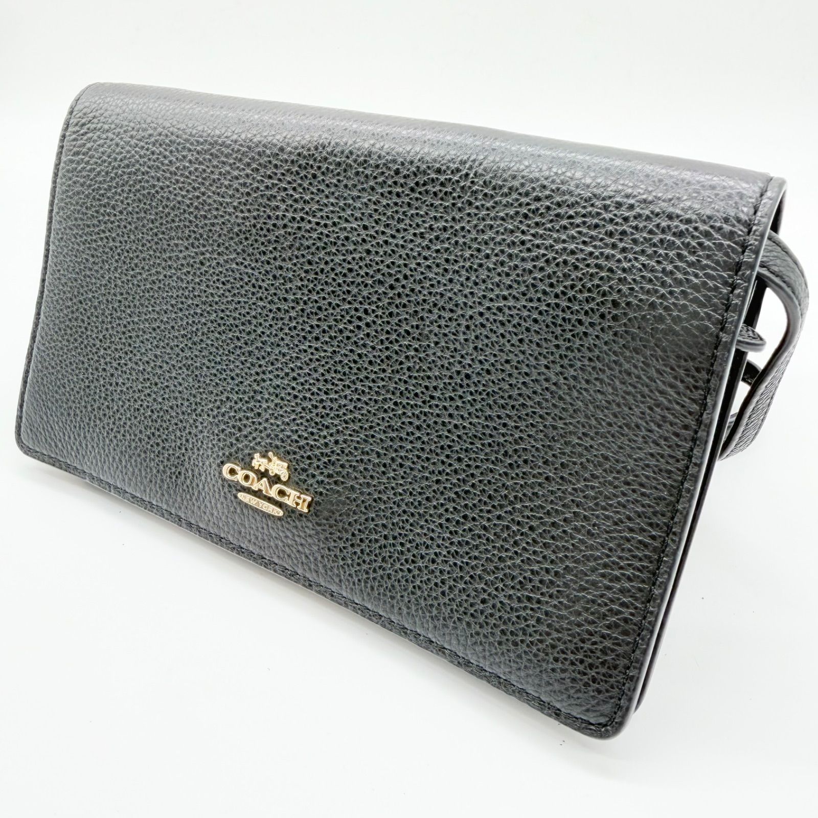 良品】COACH Y2K black leather wallet コーチ 肩掛け ショルダー 
