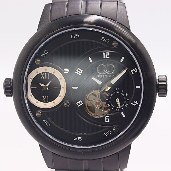 保 稼働 カーティス ビッグタイムパスポート BBK52 B AT 自動巻 ブラック文字盤 メンズ腕時計 0067100 1ERT MST ABC18507
