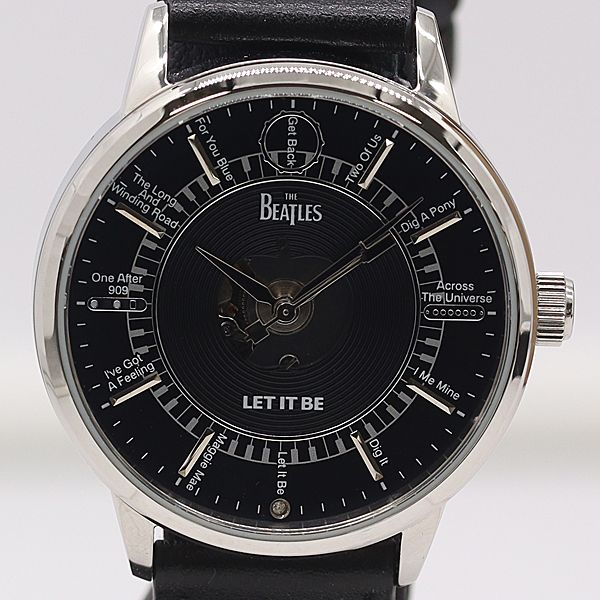 稼働 ビートルズ AT 自動巻 レットイットビー 黒文字盤 裏スケ メンズ腕時計 2000000 2NBG IKE ABC18543