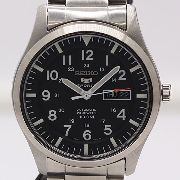 保 稼働 セイコー 5スポーツ 7S36 03J0 AT 自動巻 ブラック文字盤 メンズ腕時計 2000000 2NBG MST ABC18555