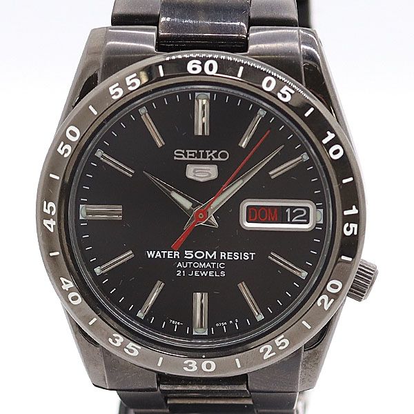 保 稼働 セイコー5 7S26 02T0 AT 自動巻 裏スケ ブラック文字盤 メンズ腕時計 2000000 2NBG MTY ABC18624