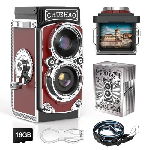 CHUZHAO レトロカメラ デジカメ レトロ 1080 P 動画 写真機能 12 MPオートフォーカス 1.54インチ画面 16 GBカード ポータブルTLRスタイル 二眼レフトイカメラ 大人向け ブログ|旅行|初心者|カメラマニア向け 日本語説 a 8 e 32 d 4 c