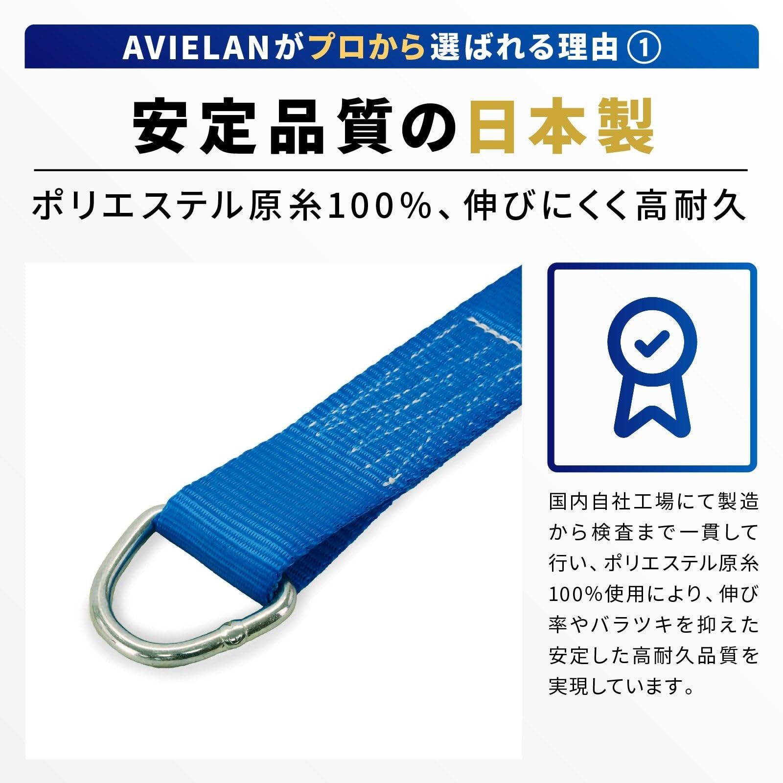 アヴィエラン AVIELAN ラッシングベルト 50 mm幅 デルタリング 巻取 1 m 固定 0.5 ブルー