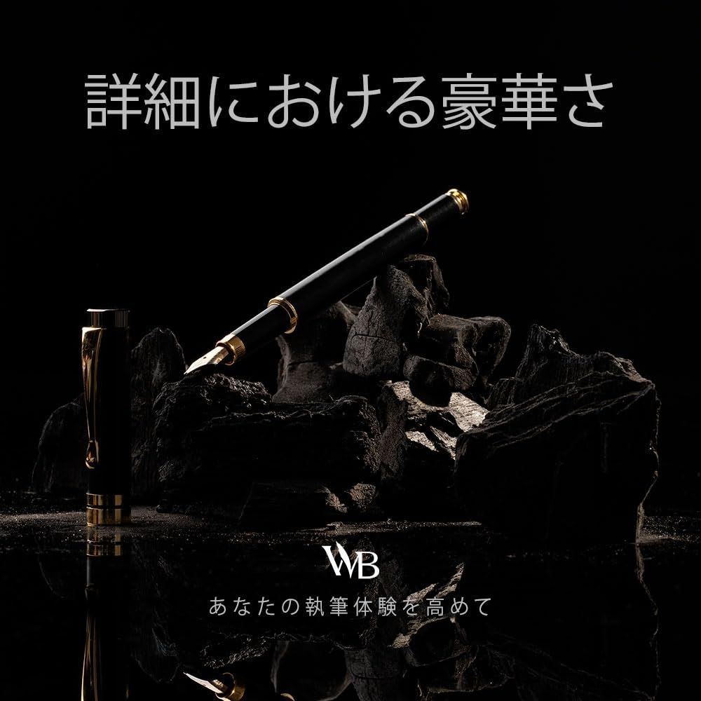Wordsworth - Black s 竹製万年筆セット 中字ペン先 ギフトケース入り インクカートリッジ6本 インク補充用コンバーター付き ジャーナリング カリグラフィー デッサン 滑らかな書き心地 ブラックウッド