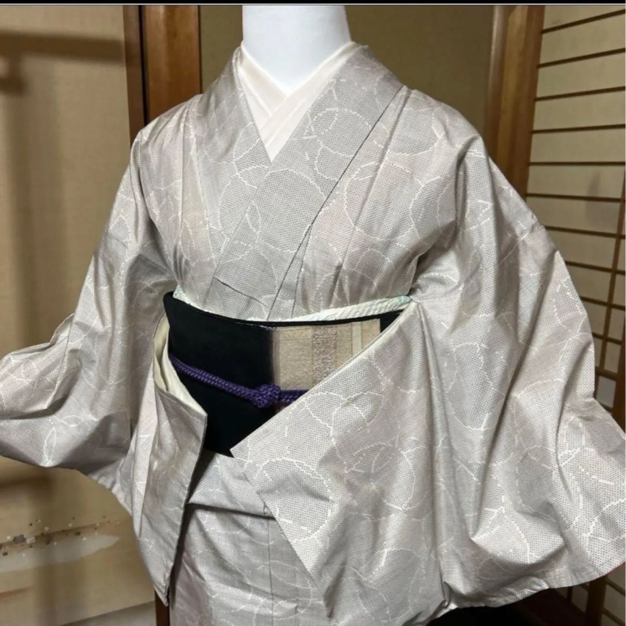 新品 美品 袷 証紙 本場奄美大島細 白大島紬 フルセット 身丈158 裄丈 